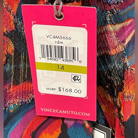 Vince Camuto Metallic Paisley-Print Lace-Trim Dress Shimmery Size 14 - Picture 8 of 16